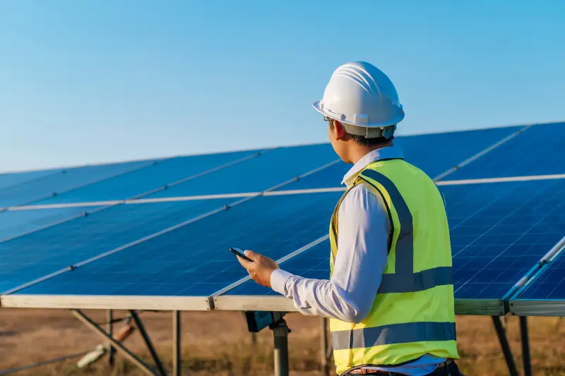 Specialist reviewing the performance of a photovoltaic installation